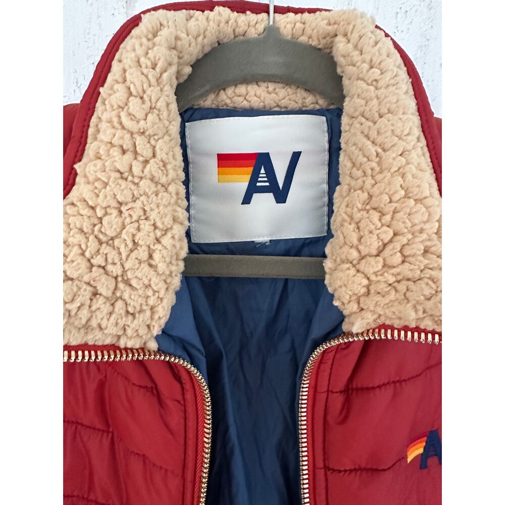 Aviator Nation Red Puffer Jacket with Rainbow Sunburst Back - Picture 6 of 9